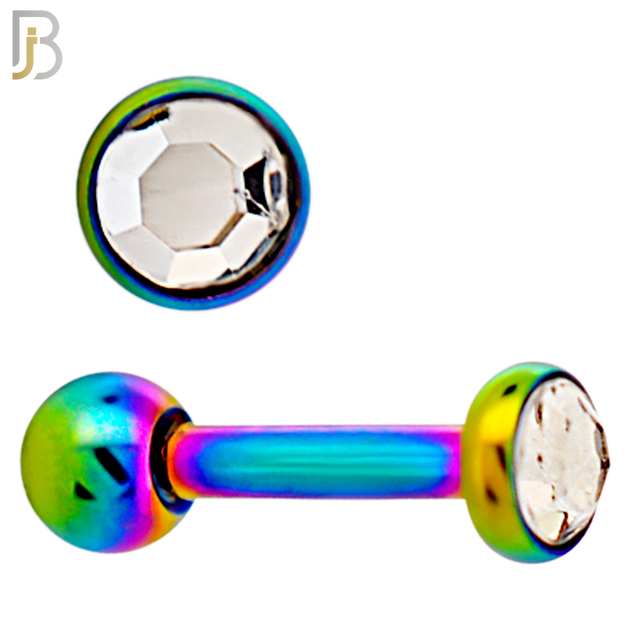 TB118RBC -  Multicolor Plated Clear CZ 316L Stainless Steel Bezel Tragus/Cartilage Barbell (PACK OF 6) image 1