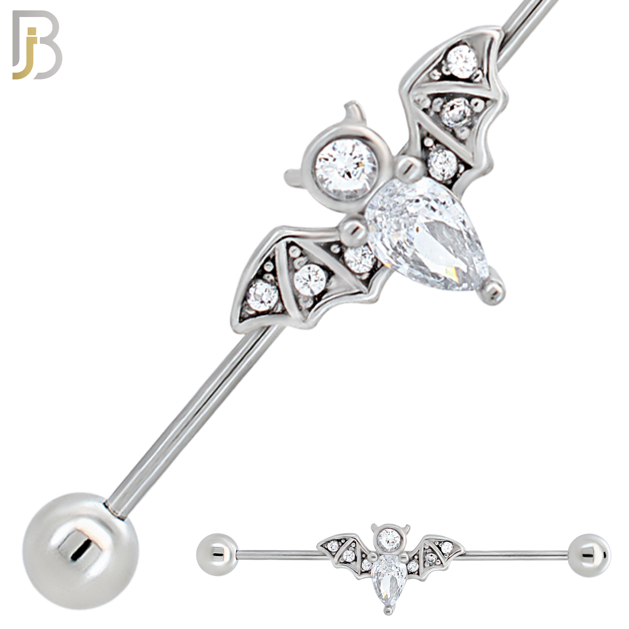 BB63 - 316L Surgical Steel Bat with CZ Industrial Barbell (Pack of 6) image 0