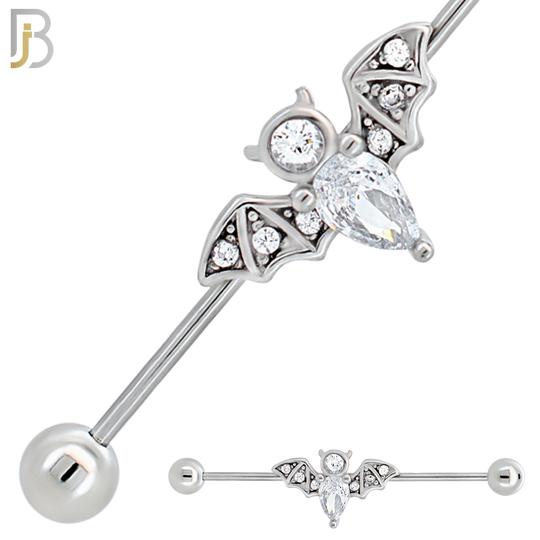 BB63 - 316L Surgical Steel Bat with CZ Industrial Barbell (Pack of 6) image 0