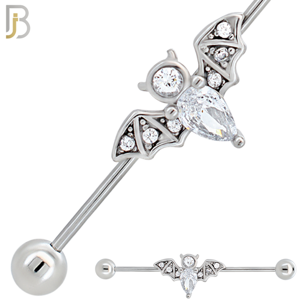 BB63 - 316L Surgical Steel Bat with CZ Industrial Barbell (Pack of 6) image 0