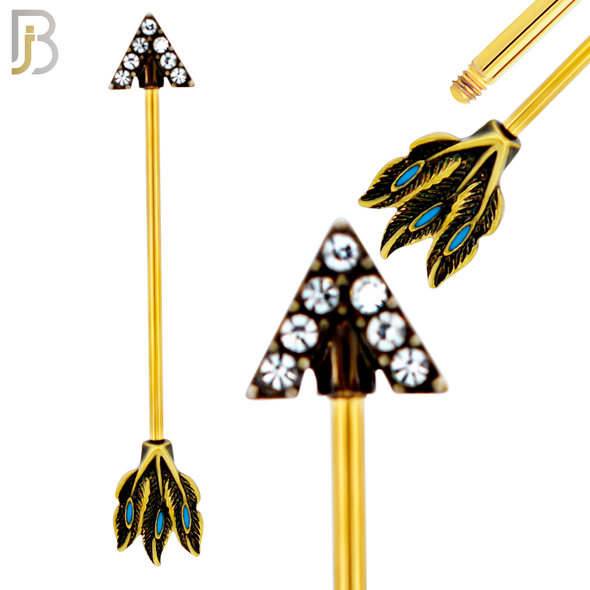 BB46 -  316 Stainless Steel Tribal Triangle Head with (7) CZ Arrow Industrial Barbell (PACK OF 4) image 2