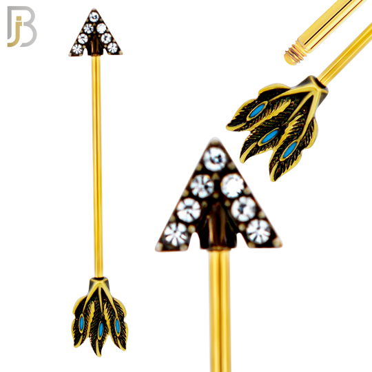 BB46 -  316 Stainless Steel Tribal Triangle Head with (7) CZ Arrow Industrial Barbell (PACK OF 4) image 2