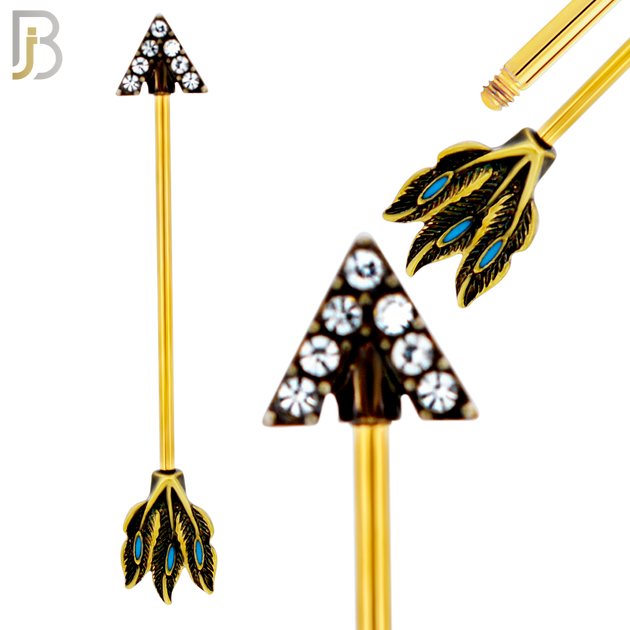 BB46 -  316 Stainless Steel Tribal Triangle Head with (7) CZ Arrow Industrial Barbell (PACK OF 4) image 2