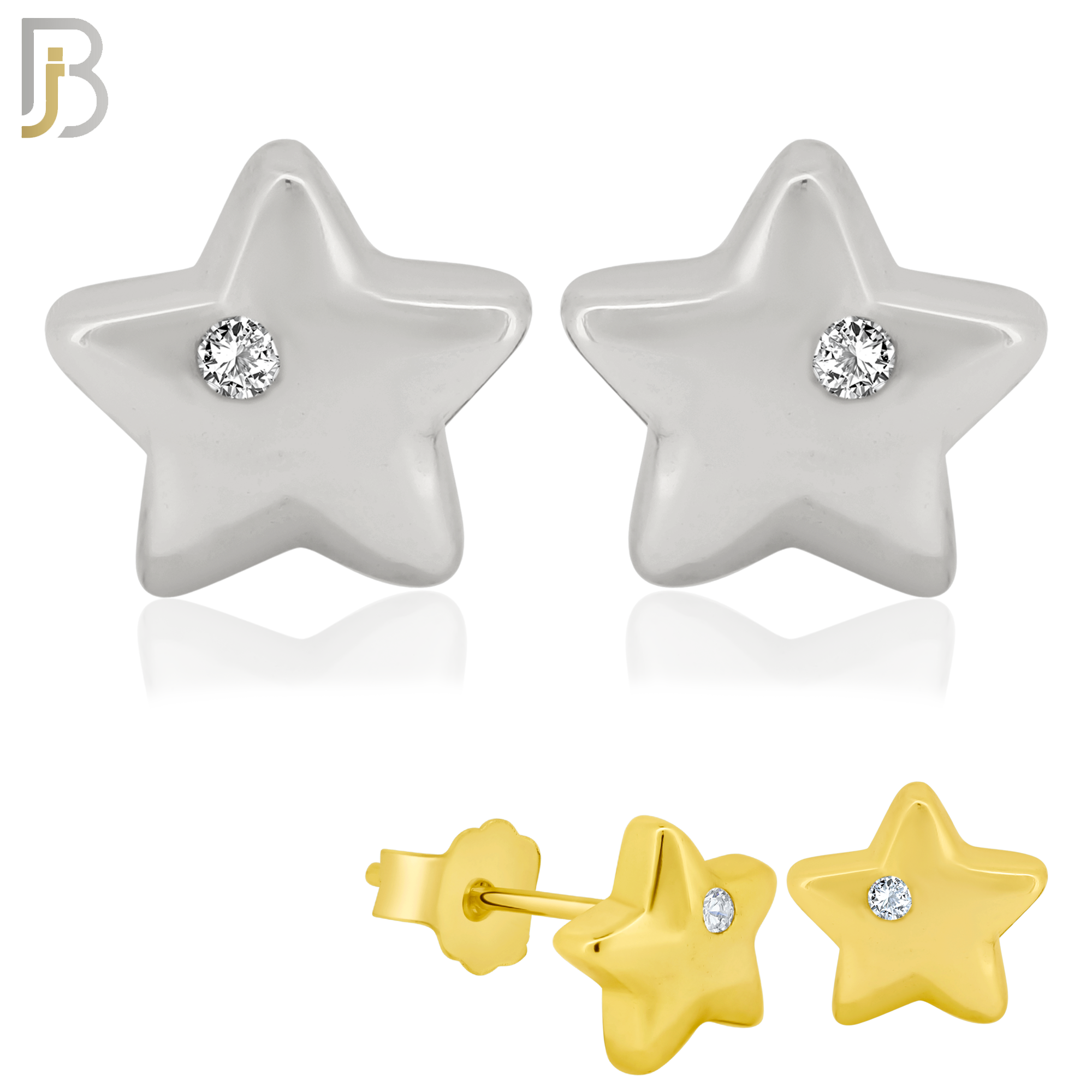 925-ES68 - .925 Sterling Silver Star Design  Bezel Zircon Earring Stud image 0