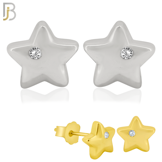 925-ES68 - .925 Sterling Silver Star Design  Bezel Zircon Earring Stud image 0