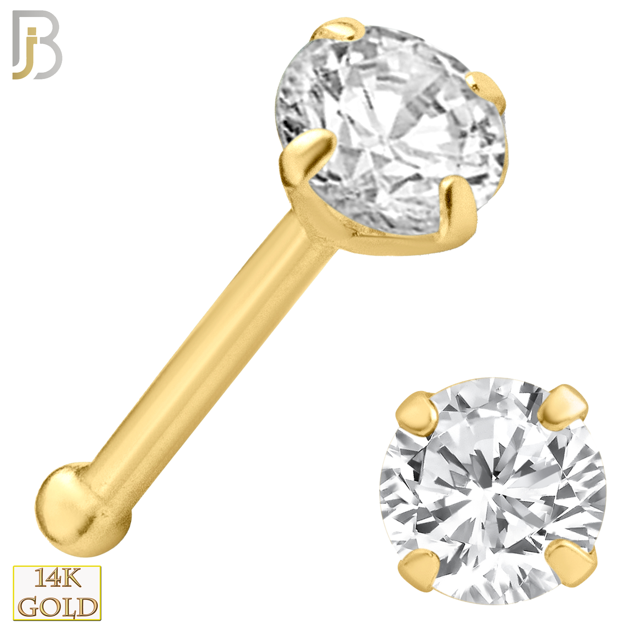 14-NR01D – 20g 14k Solid Gold Prong Setting  Round SI1 Real Diamond Nose Ring Bone image
