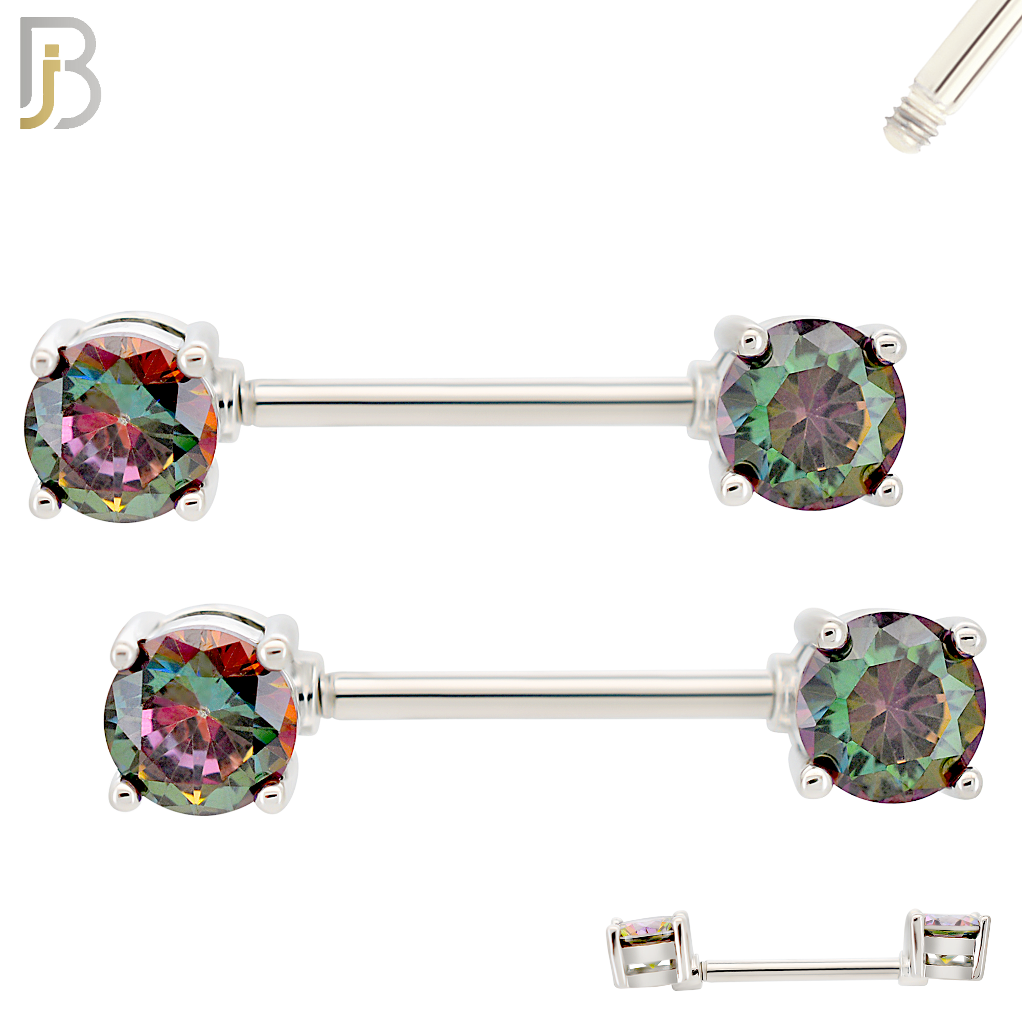 NP02S - 316L Surgical Steel Screw Prong Round Zircon Nipple Ring Piercing image 8