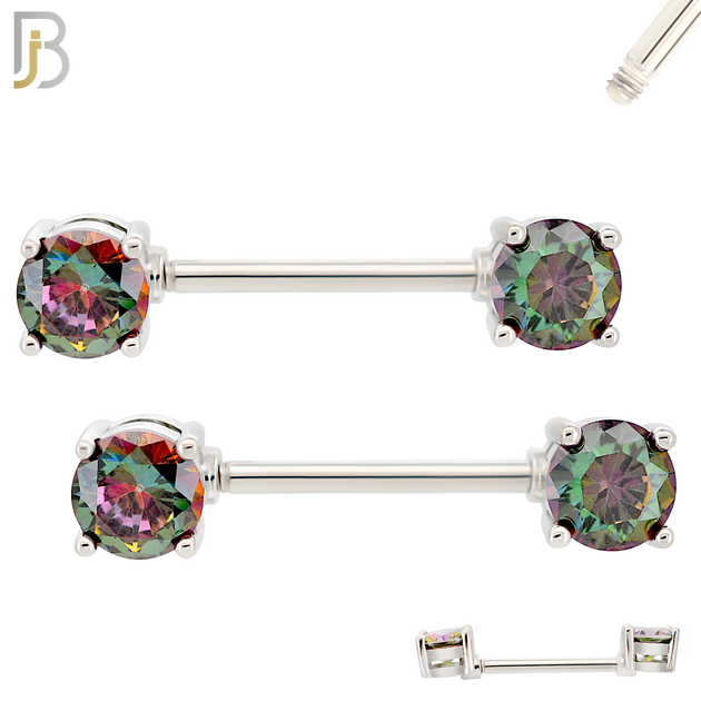 NP02S - 316L Surgical Steel Screw Prong Round Zircon Nipple Ring Piercing image 8