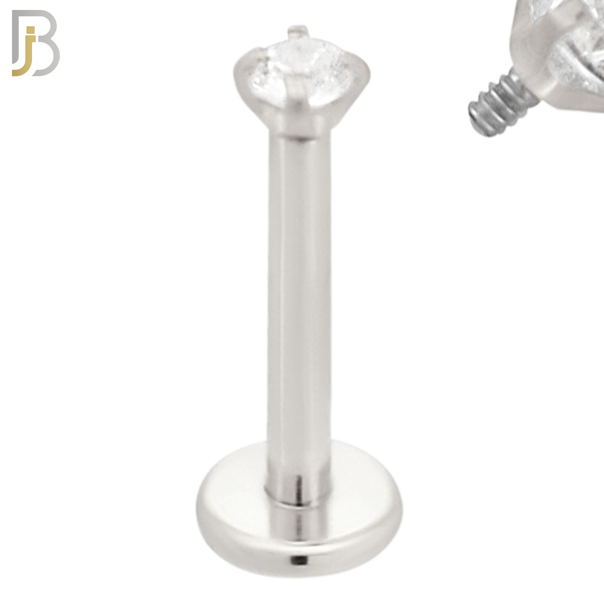LB14SC16 - 316L Surgical Steel Bar Prong Setting  Zircon Internally Threaded Labret image 1
