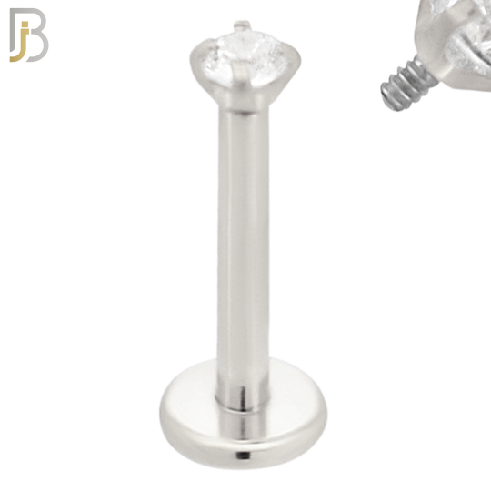 LB14SC16 - 316L Surgical Steel Bar Prong Setting  Zircon Internally Threaded Labret image 1