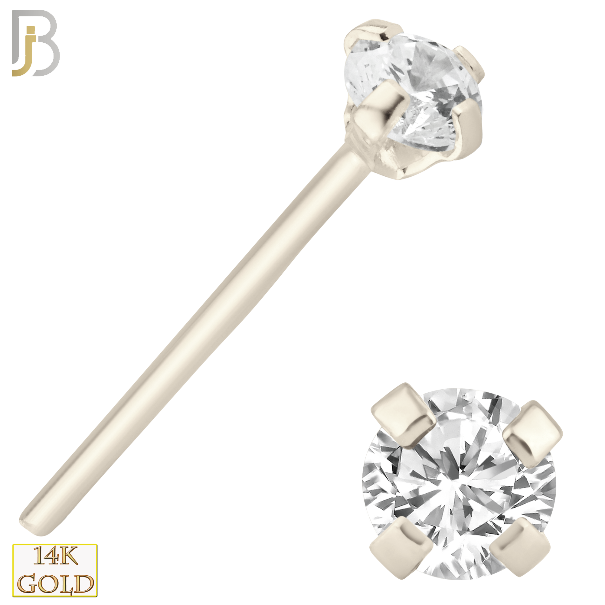 14-NR02D - 14k Solid  Gold Prong Setting  Round SI1 Diamond Nose Stud Bend-it Yourself, Nose Straight image
