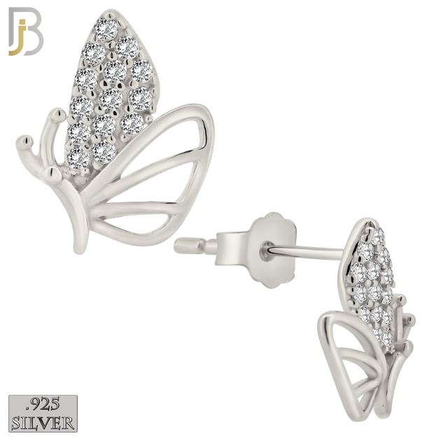 925-ES375 - .925 Sterling Silver CZ Studded Half Butterfly Stud Earrings image 1