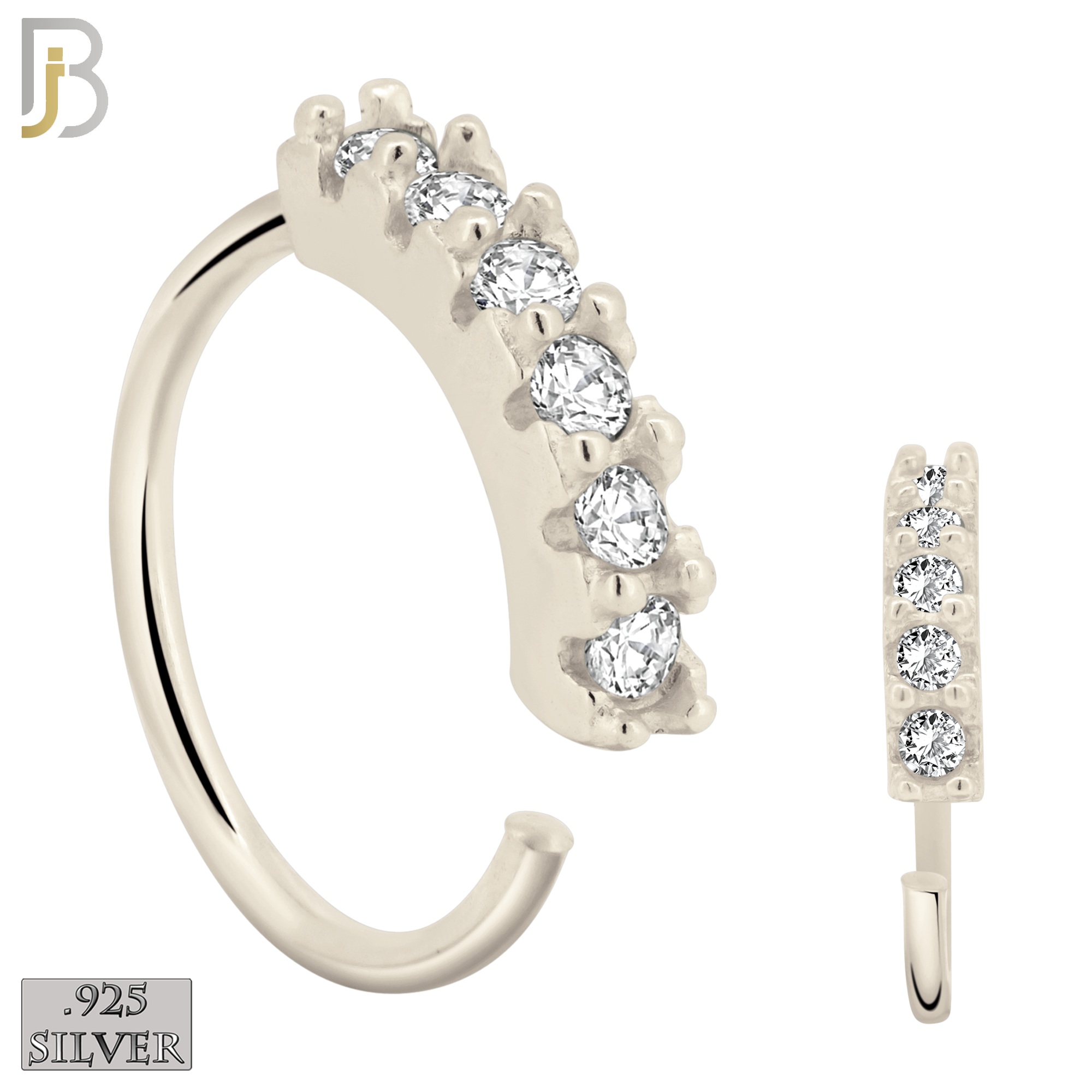 925-CT12 - 925 Sterling Silver wide 22g Thickness 6 Zircon Prong Setting Hoops Piercing (PACK OF 6) image 0