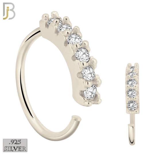 925-CT12 - 925 Sterling Silver wide 22g Thickness 6 Zircon Prong Setting Hoops Piercing (PACK OF 6) image 0