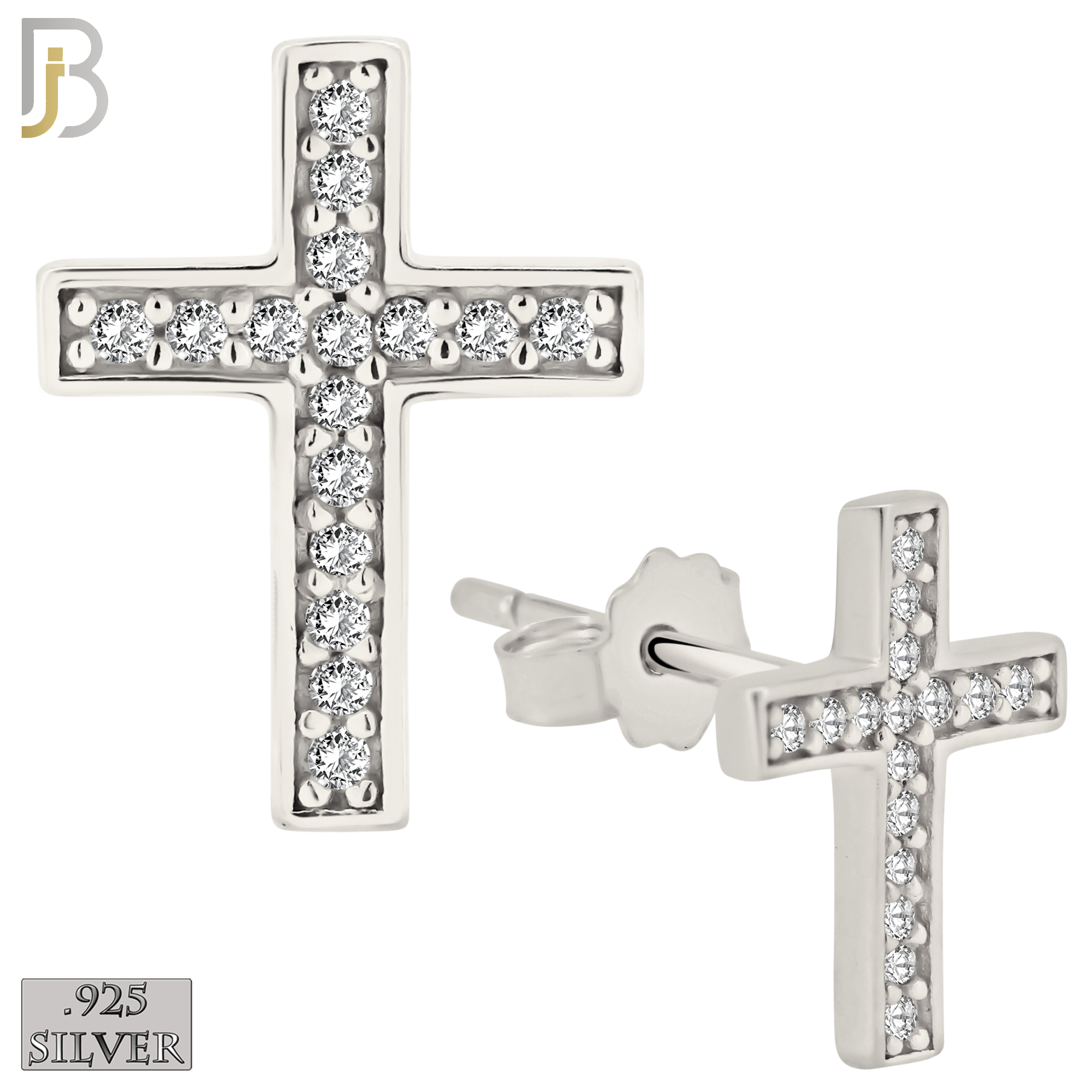 925-ES368 - .925 Sterling Silver Cross Stud Earrings image 1
