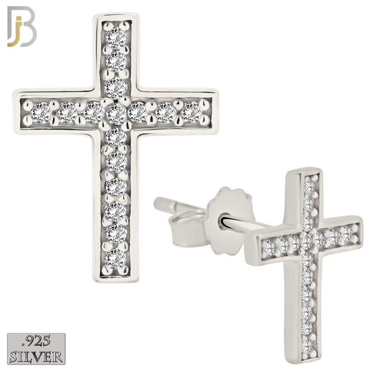 925-ES368 - .925 Sterling Silver Cross Stud Earrings image 1