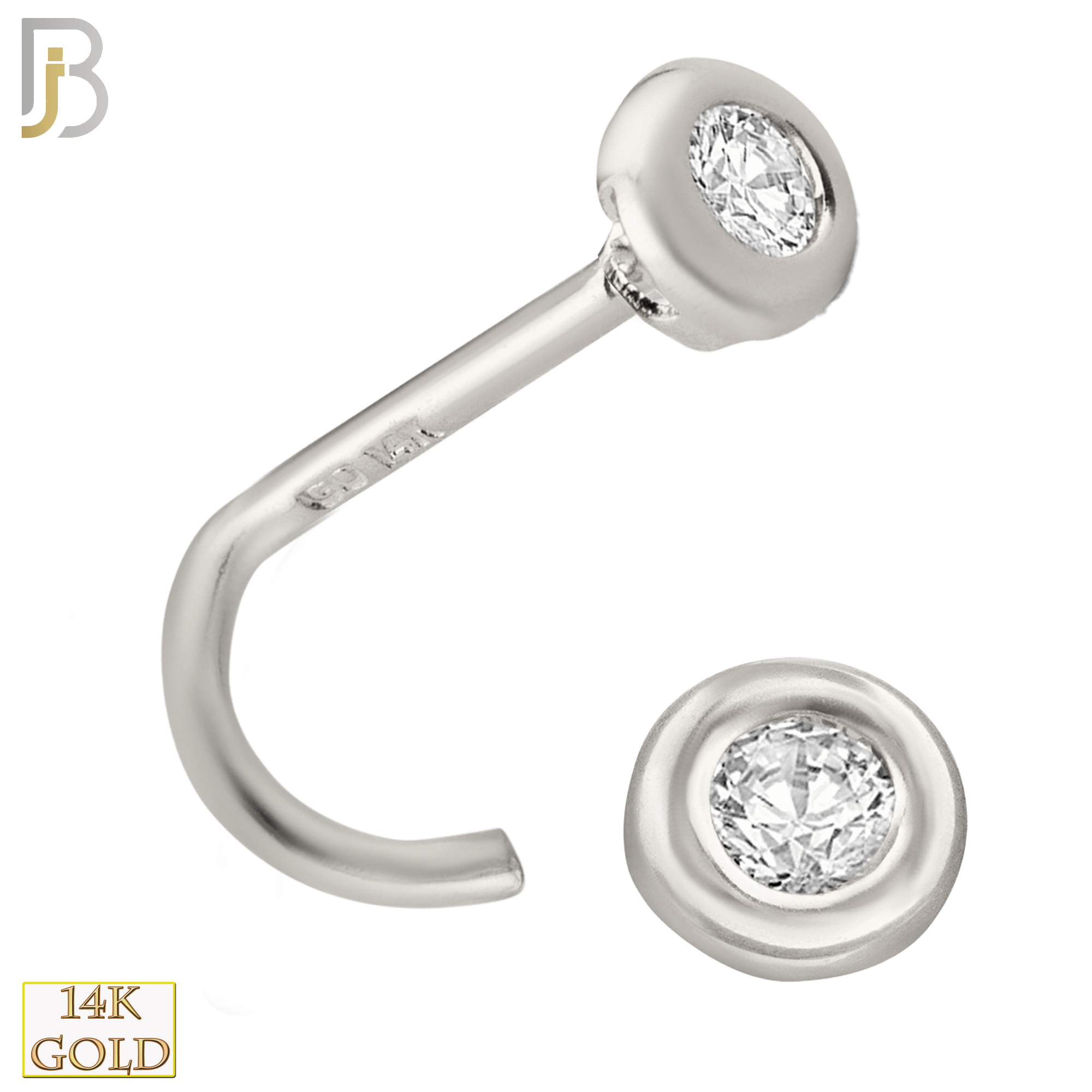 14-NR19CWC - 14k White Gold Screw Nose Bone with Round Cubic Zirconia in Bezel Setting image 0