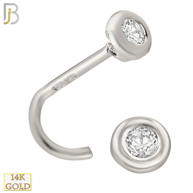 14-NR19CWC - 14k White Gold Screw Nose Bone with Round Cubic Zirconia in Bezel Setting image 0