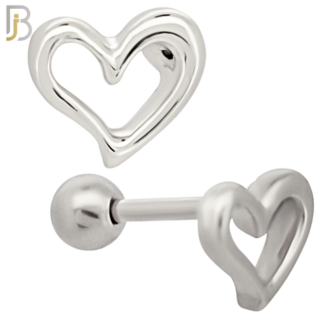TB78 - 316L Stainless Steel Plain Hollow Heart Tragus/Cartilage Barbell (PACK OF 6) image 1