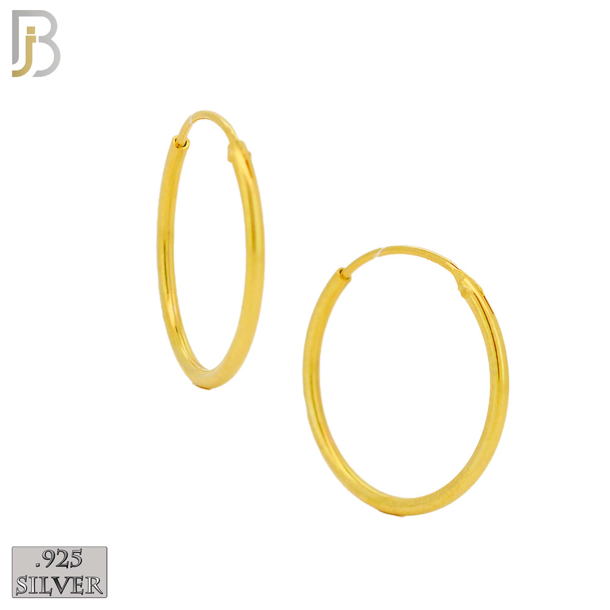 925-ES310G - .925 Sterling Silver in Gold Plating Plain Hoop Earrings - 18mm image
