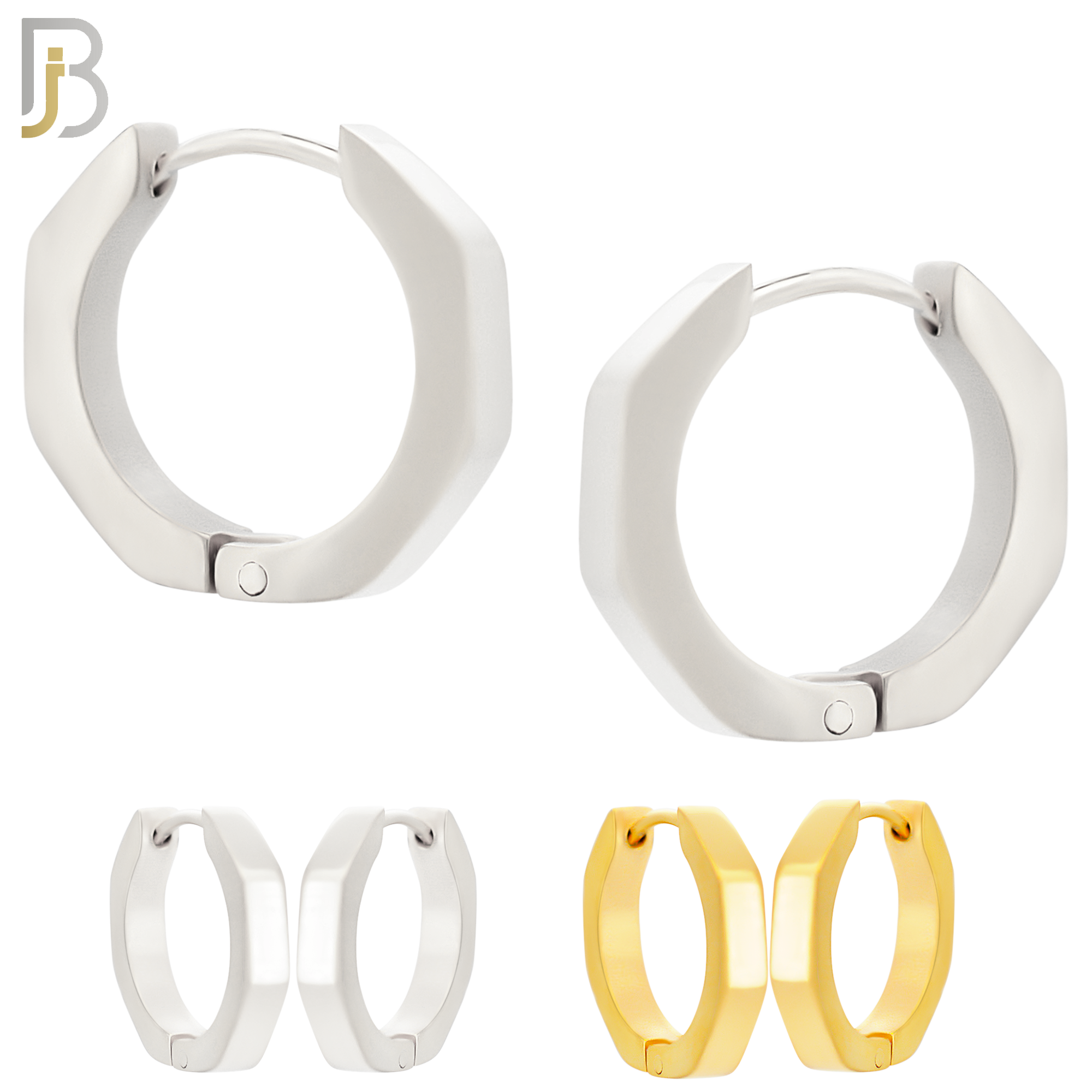 ES173 - 316L Stainless Steel Plain Huggies Hexagon Shape Round Inside Clip On image 0