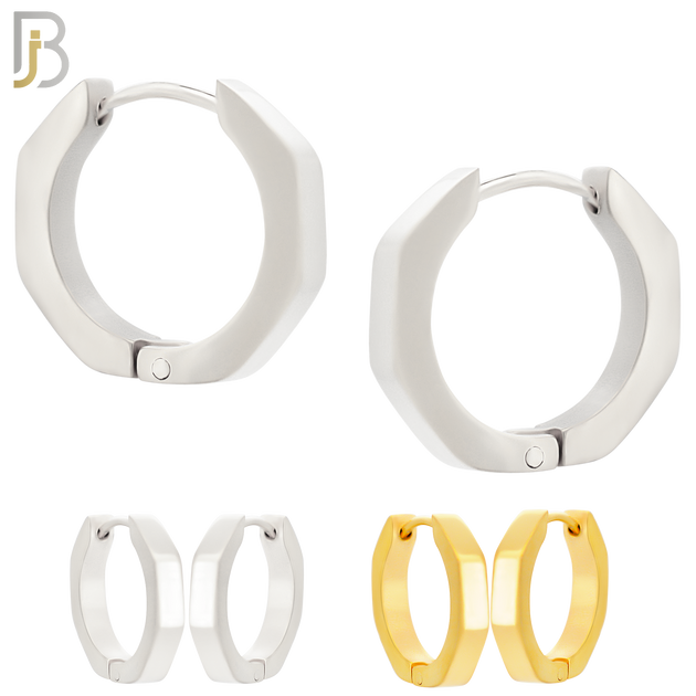 ES173 - 316L Stainless Steel Plain Huggies Hexagon Shape Round Inside Clip On image 0