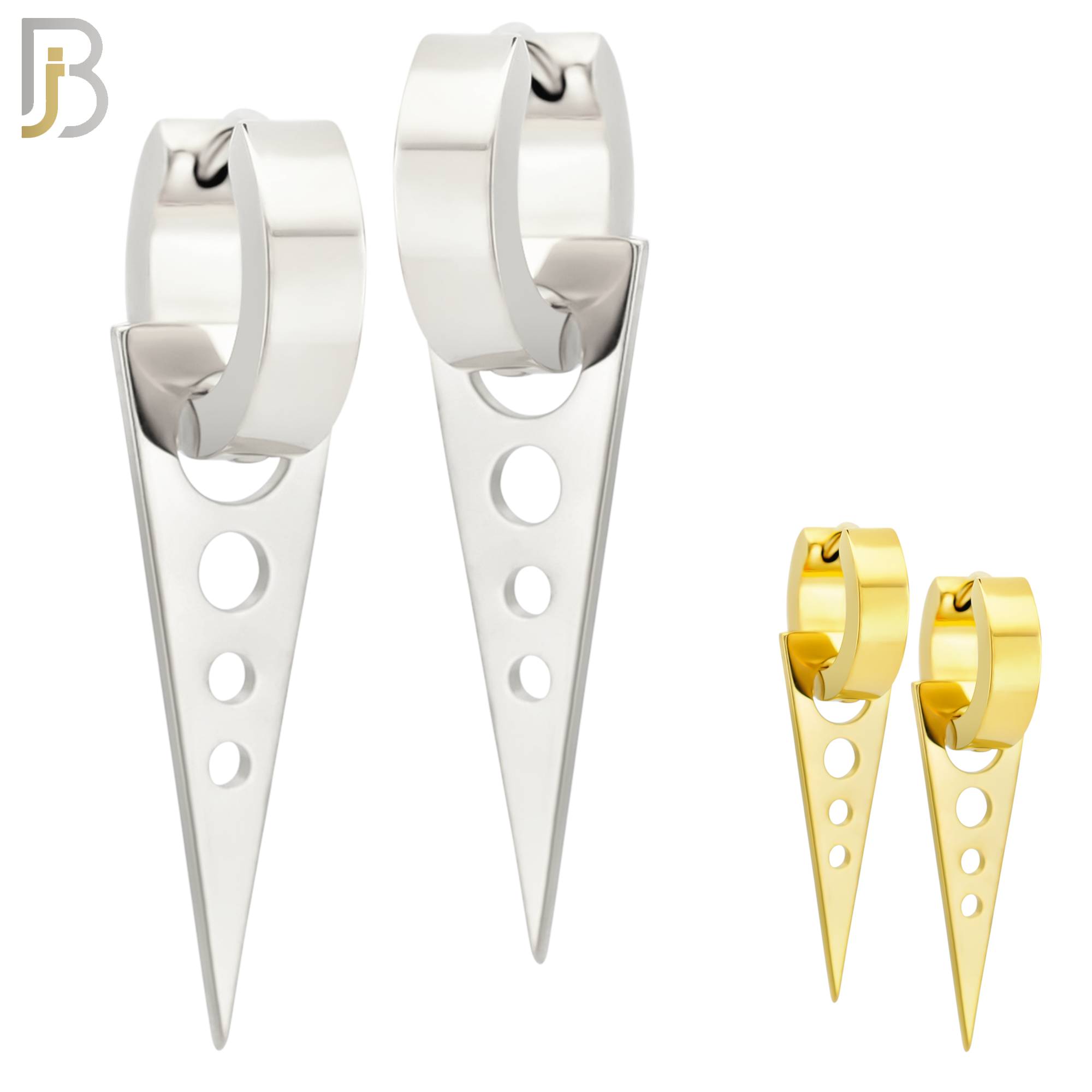 ES302 - 316L Stainless Steel Dangling Triangle with Hollow Round Design Huggies image 0