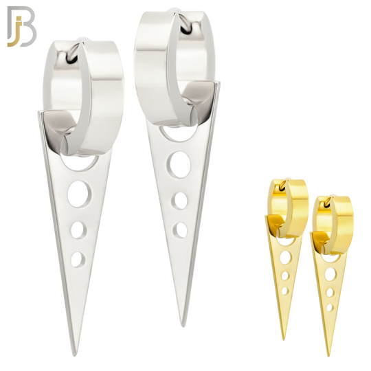 ES302 - 316L Stainless Steel Dangling Triangle with Hollow Round Design Huggies image 0