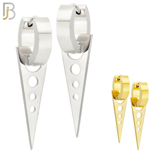 ES302 - 316L Stainless Steel Dangling Triangle with Hollow Round Design Huggies image 0