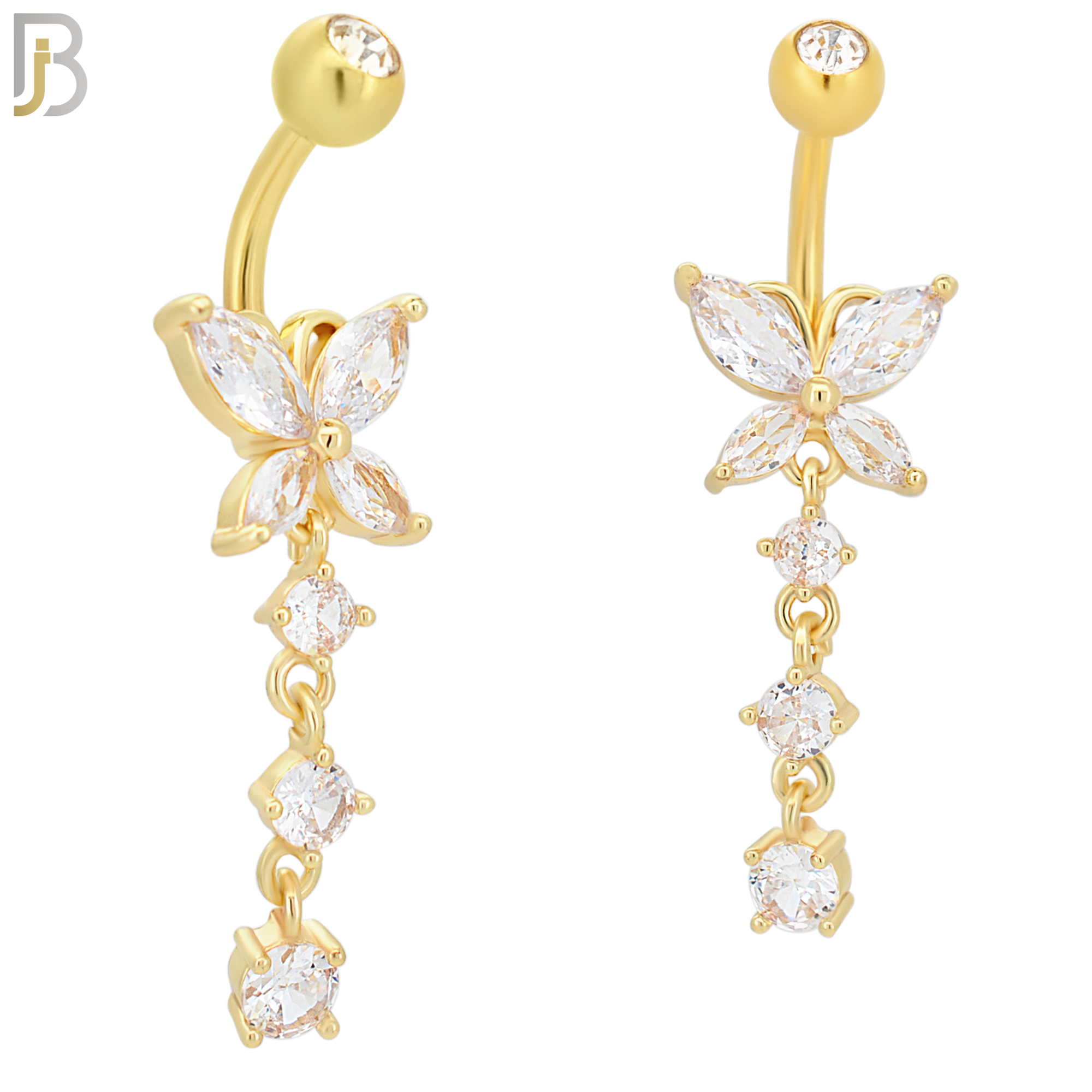 N054 - 316L Stainless Steel Dangling Butterfly with 3 Round Prong Design Belly Ring with 5mm Screw Ball Top image 2