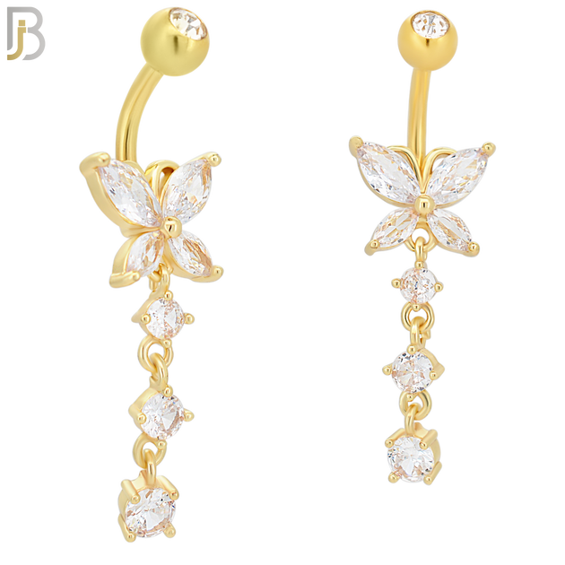 N054 - 316L Stainless Steel Dangling Butterfly with 3 Round Prong Design Belly Ring with 5mm Screw Ball Top image 2