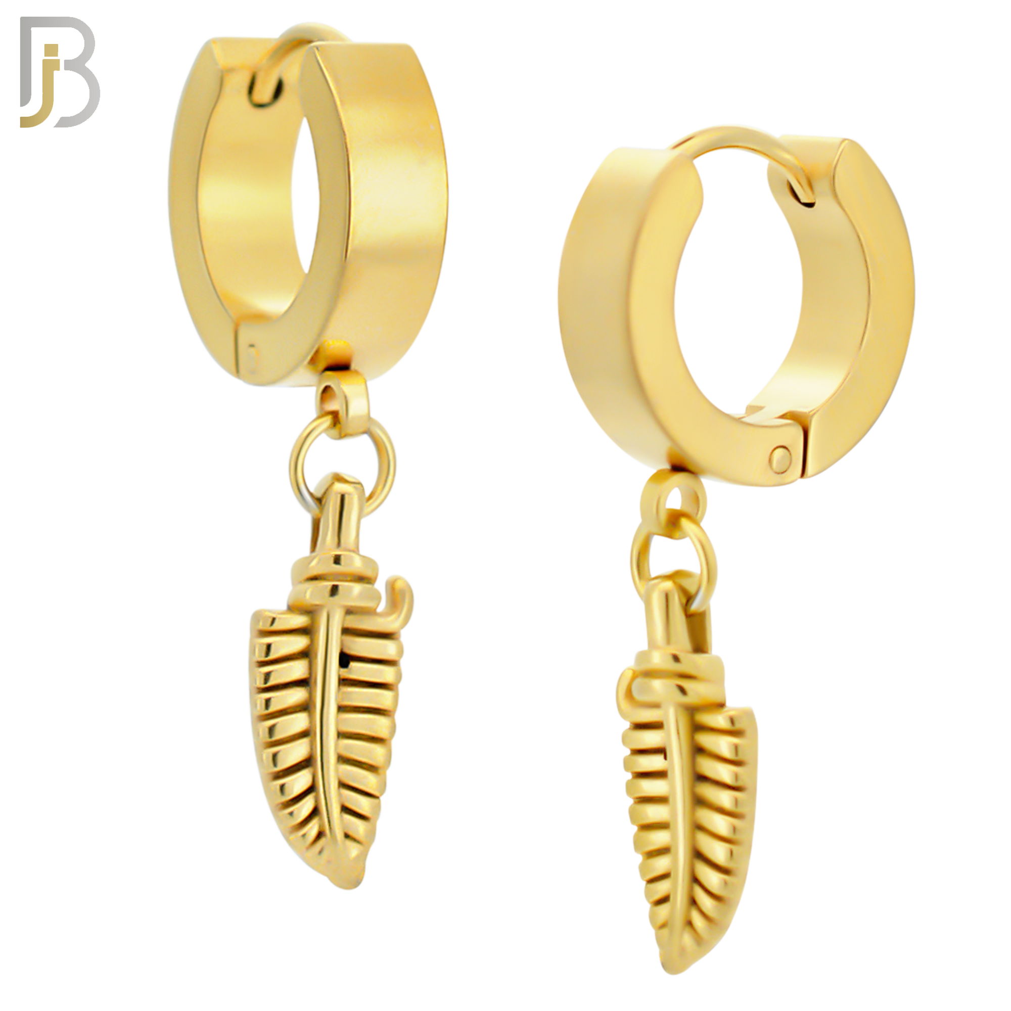 ES89 - 316L Stainless Steel Dangling 14.5mm Feather Long Design Huggies Clip On image 3