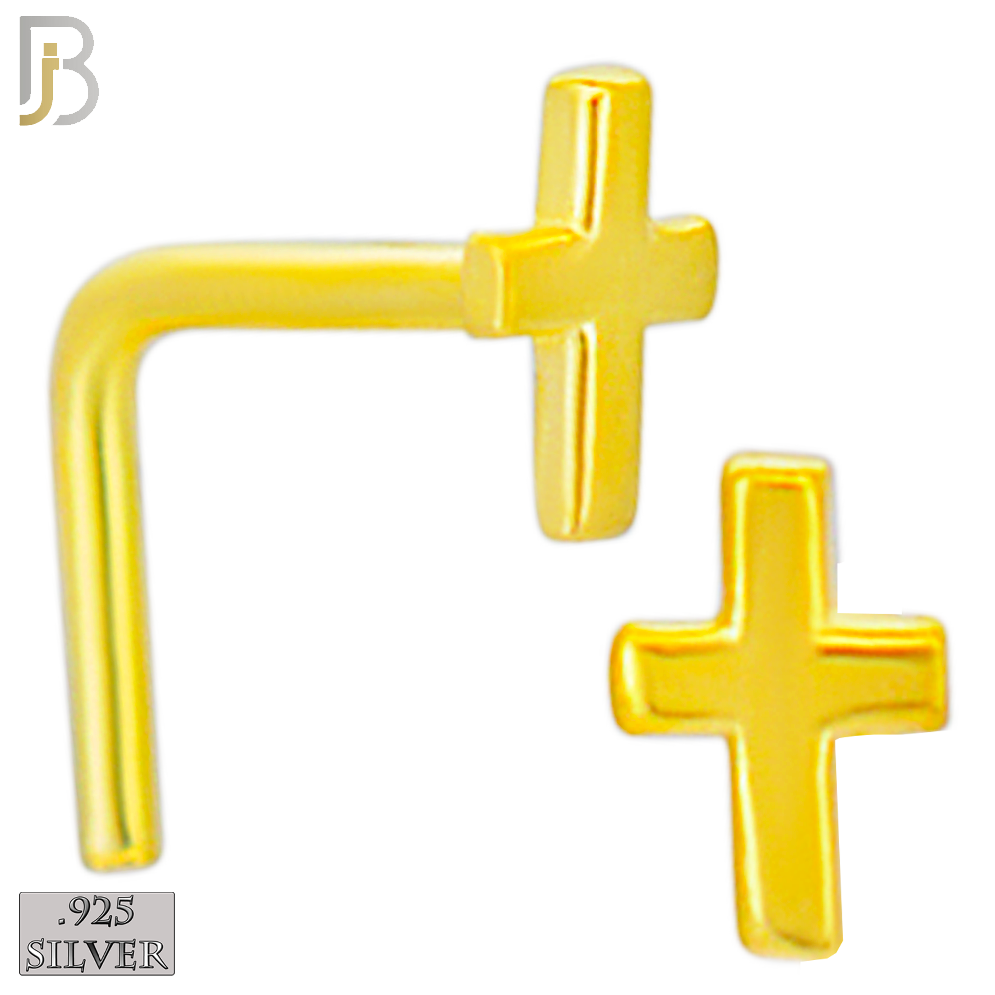 925-NR21LGS -  925 Sterling Silver Plain Flat Cross L Shape Nose Ring (Pack of 6) image 2