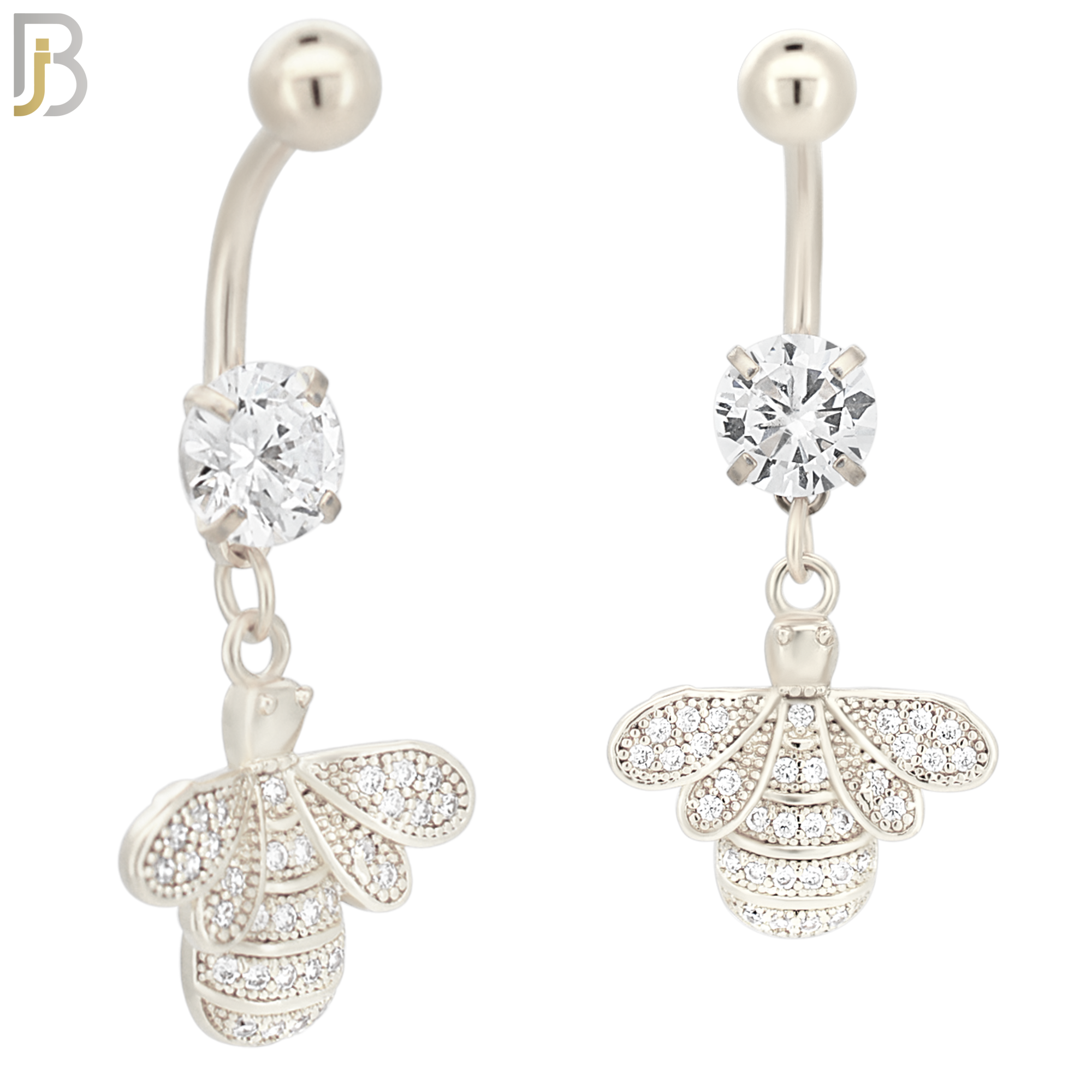 N007 - 316L Stainless Steel Dangling Bee with Multi CZ Belly Ring image 2