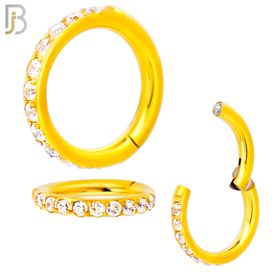 CT94G - 316 Stainless Steel Gold Plated Hinged Hoop with Multi CZ Gems Nose Rings (PACK OF 6) image 1