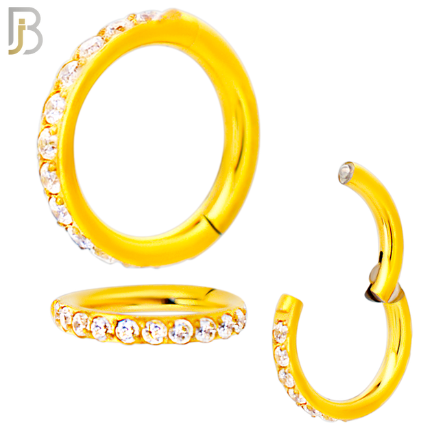 CT94G - 316 Stainless Steel Gold Plated Hinged Hoop with Multi CZ Gems Nose Rings (PACK OF 6) image 1