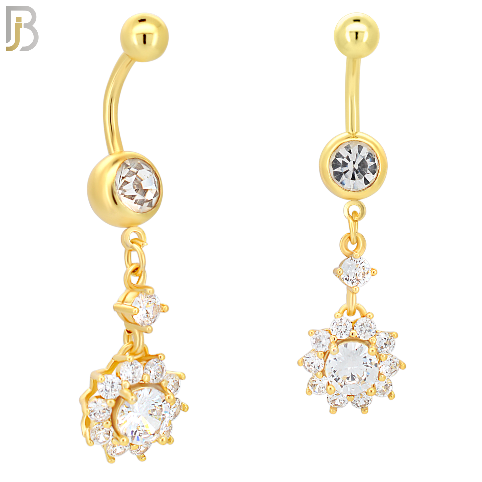 N009 - 316L Stainless Steel Dangling Prong Setting Flower Zircon Design Belly Ring with 4mm Screw Ball image 2