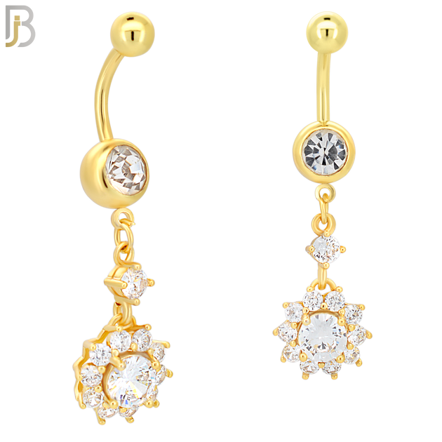 N009 - 316L Stainless Steel Dangling Prong Setting Flower Zircon Design Belly Ring with 4mm Screw Ball image 2