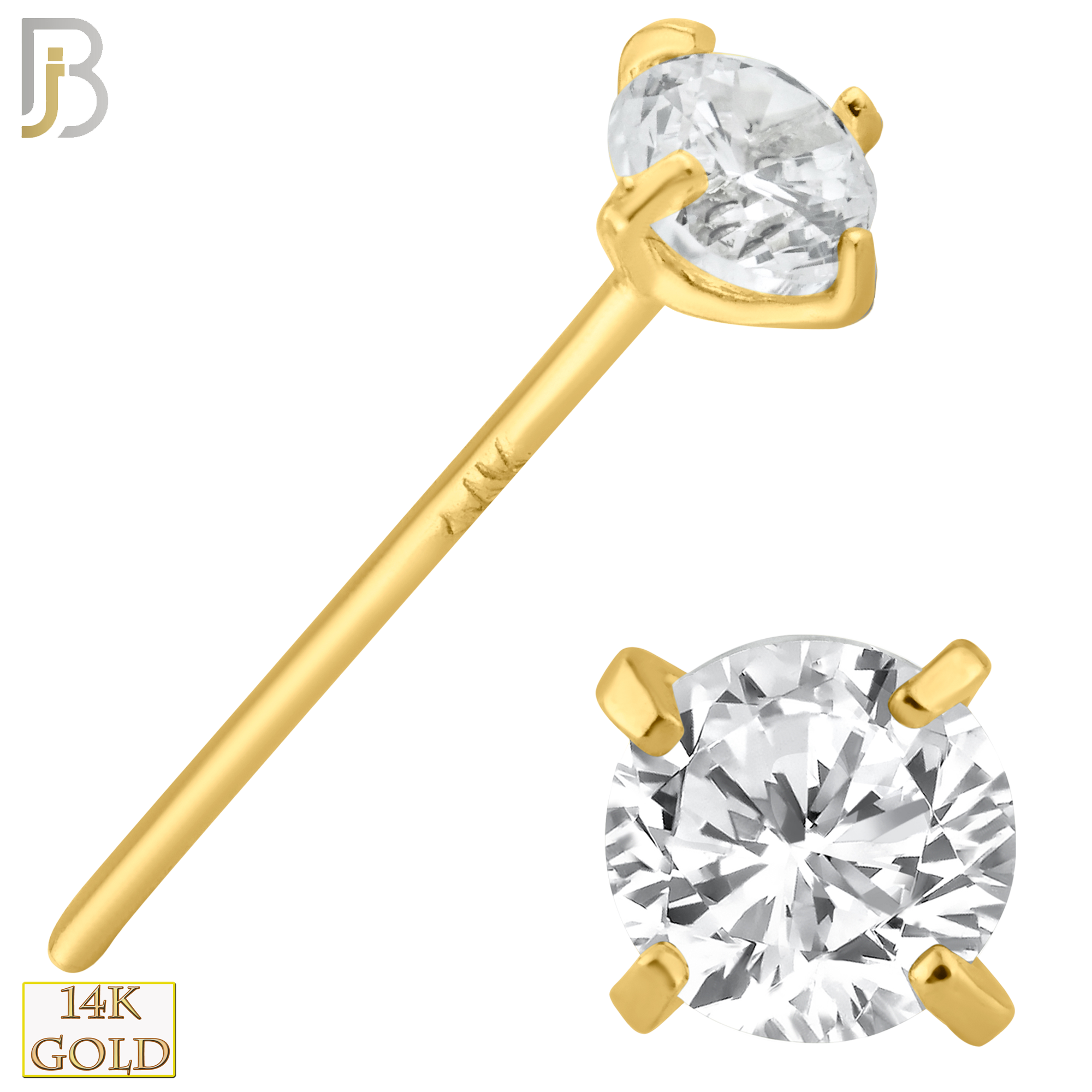 14-NR02CY-20 - 20g Thickness 14k Solid Yellow Gold Prong Setting  Round Cubic Zircona Nose Stud Bend-it Yourself, Nose Straight  image 6