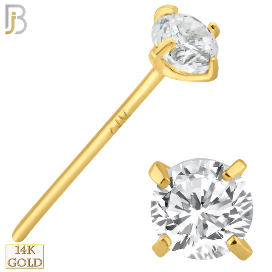 14-NR02CY-20 - 20g Thickness 14k Solid Yellow Gold Prong Setting  Round Cubic Zircona Nose Stud Bend-it Yourself, Nose Straight  image 6
