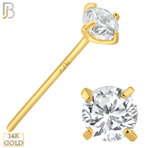 14-NR02CY-20 - 20g Thickness 14k Solid Yellow Gold Prong Setting  Round Cubic Zircona Nose Stud Bend-it Yourself, Nose Straight  image 6