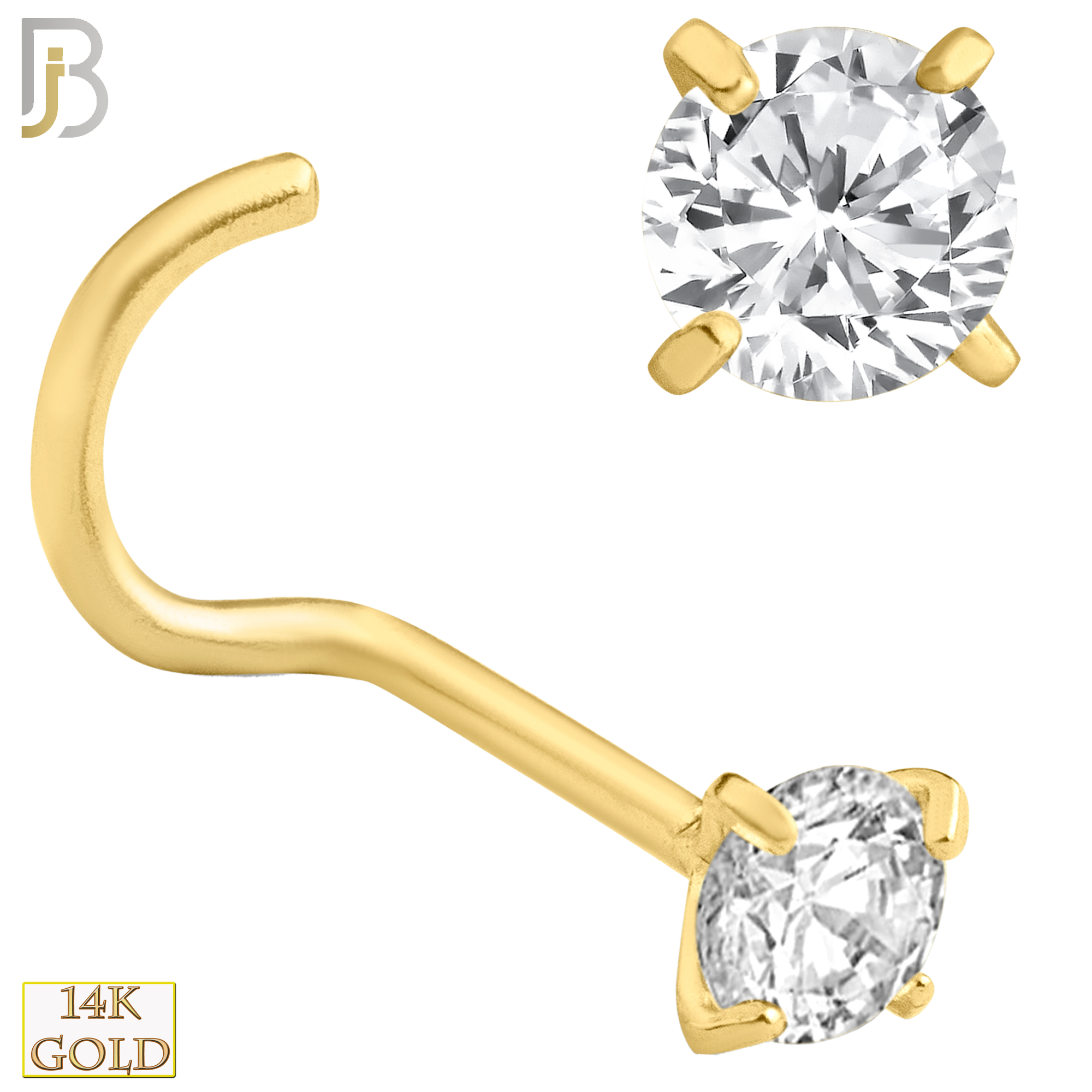 14-NR03L - 14k Solid  Gold Prong Setting  Round Lab Diamond Nose Screw, Cork Screw image