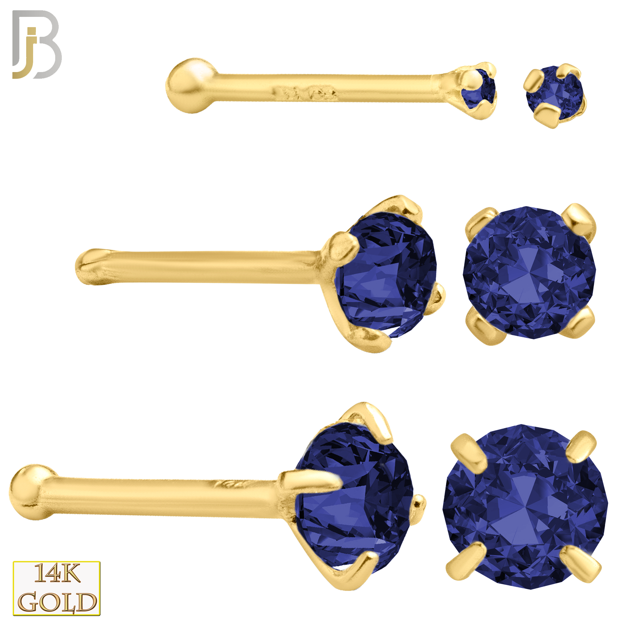 14-NR01CYS - 20g 14k Yellow Gold Nose Bone with Blue Sapphire Colored CZ image 0
