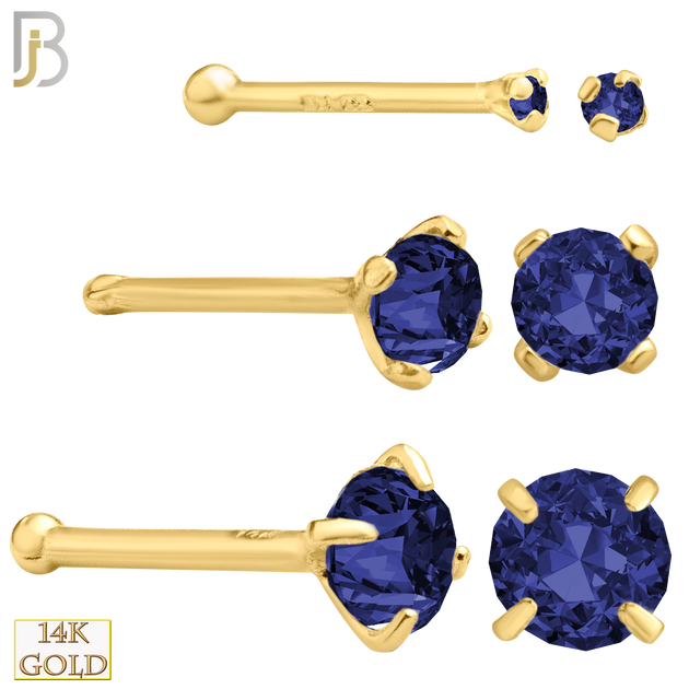 14-NR01CYS - 20g 14k Yellow Gold Nose Bone with Blue Sapphire Colored CZ image 0