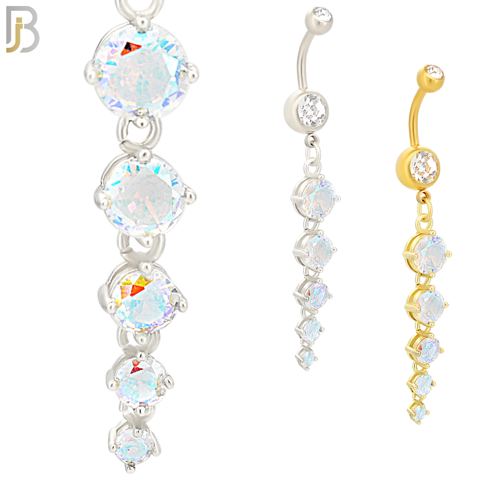 N090  - 316L Stainless Steel Dangling Round Zircons Belly Ring image 0