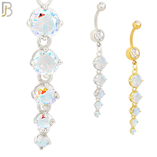 N090  - 316L Stainless Steel Dangling Round Zircons Belly Ring image 0