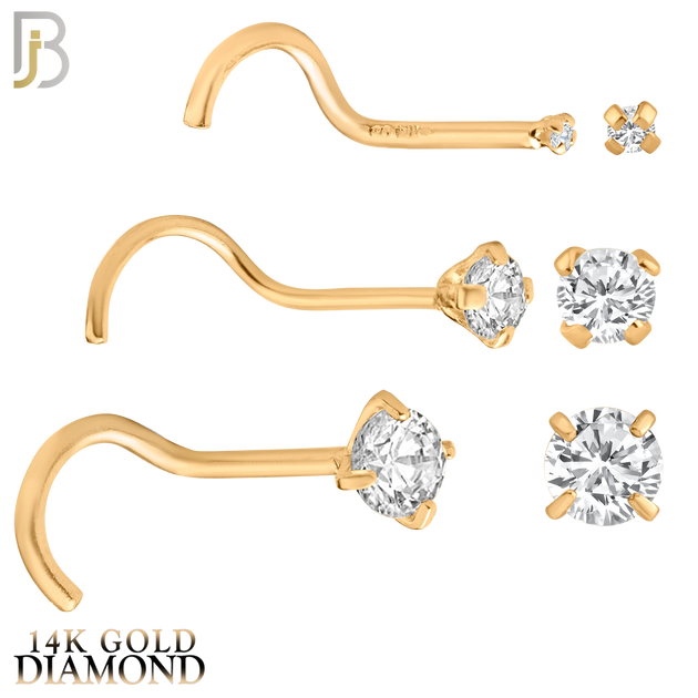 14-NR03D - 14k Solid  Gold Prong Setting  Round Si1 Diamond Nose Screw, Cork Screw image 2