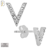 925-ES152 - .925 Sterling Silver Letter V Design with Zircon Design Earring Stud image 1