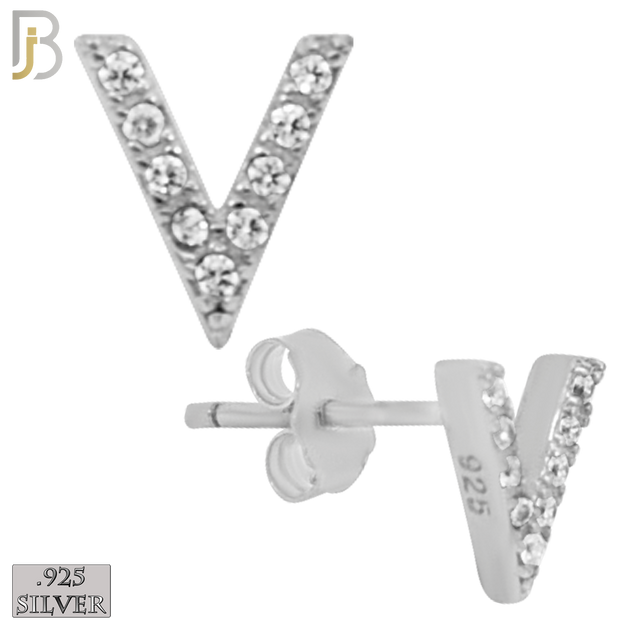 925-ES152 - .925 Sterling Silver Letter V Design with Zircon Design Earring Stud image 1