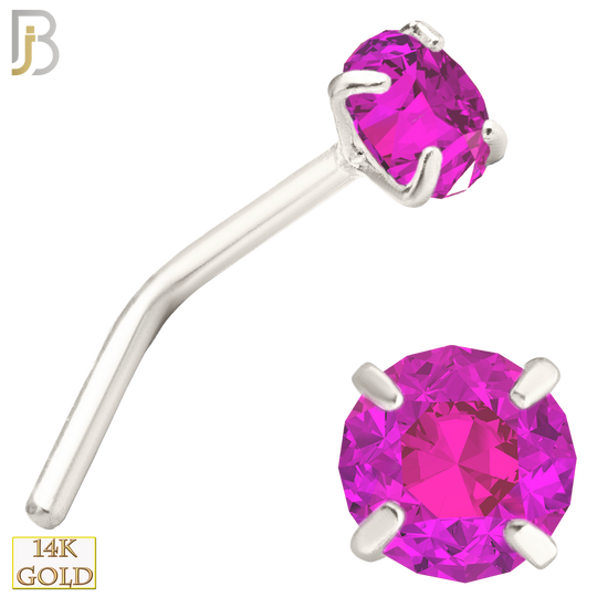 14-NR10CWP - 20g 14k White Gold L-Shaped with Pink Colored CZ - 3mm image